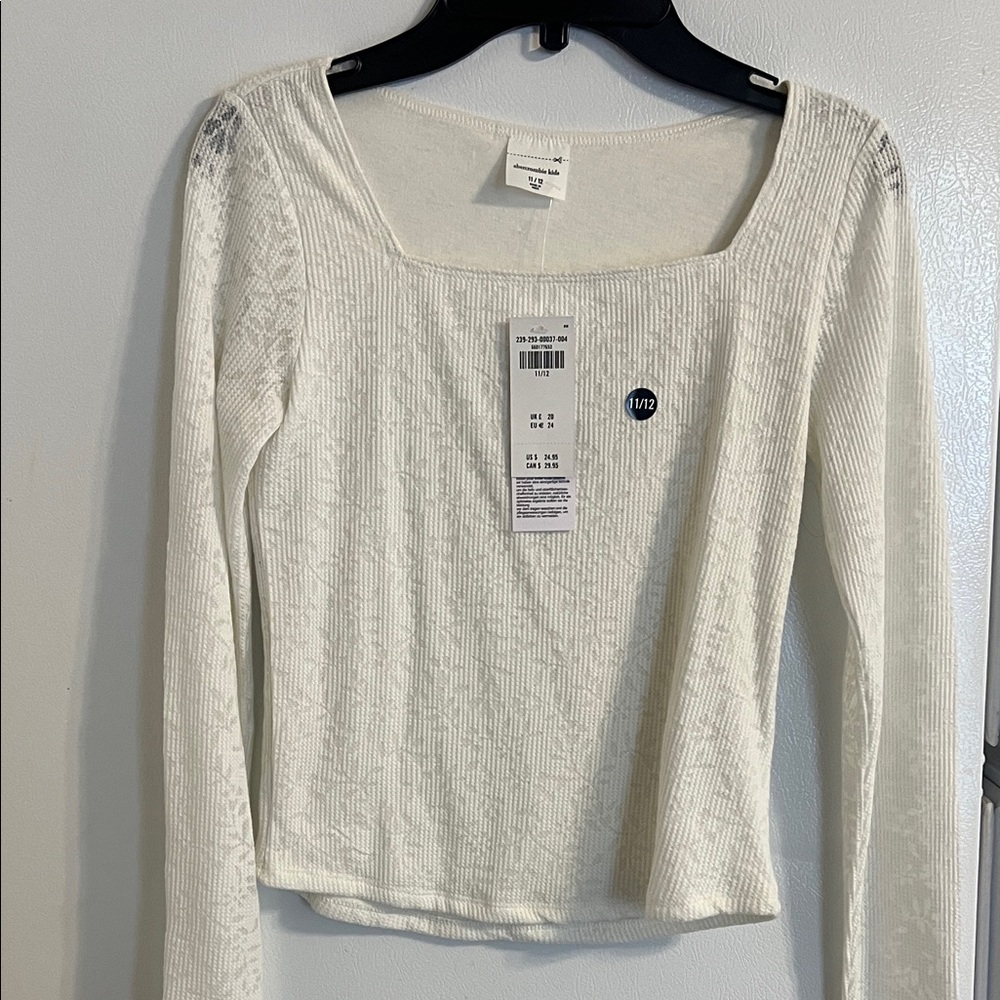 Abercrombie Kids Cream Ribbed Long Sleeve Top